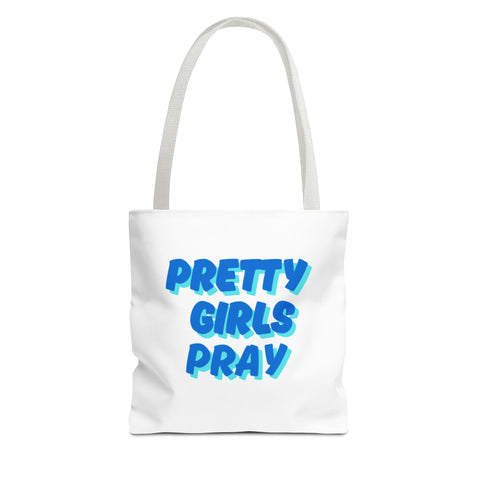 White & Blue 'Pretty Girls Pray' Design Tote Bag
