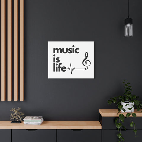 White 'Music is Life' Canvas Art