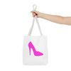 White With Pink High Heel Tote Bag
