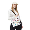 White Fashionista Print Tote Bag - (Choose Color For Strap)