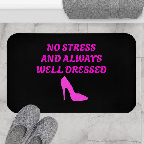 Black & Pink 'No Stress' Design Bath Mat