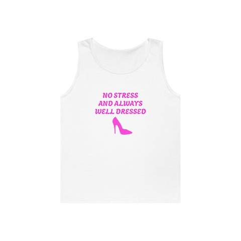 White & Pink 'No Stress' Tank Top - Heavy Cotton