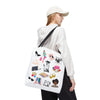 White Fashionista Print Tote Bag - (Choose Color For Strap)