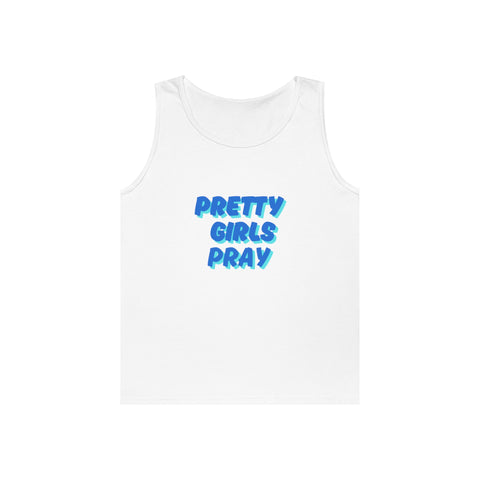 White & Blue 'Pretty Girls Pray' Heavy Cotton Tank Top