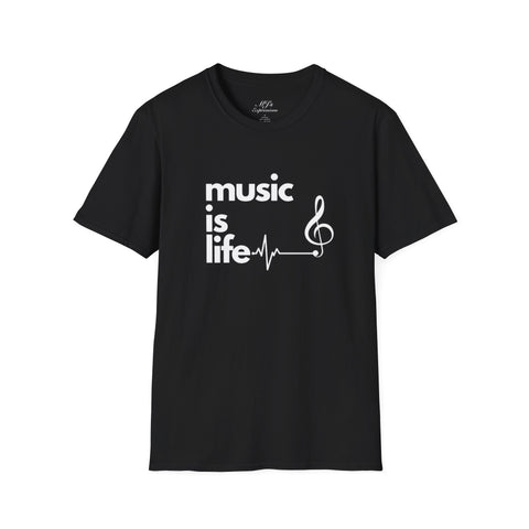 Black & White 'Music Is Life' Unisex Softstyle Graphic T-Shirt
