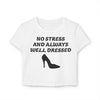 White & Black 'No Stress' Design Crop Tee