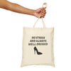 Beige with Black 'No Stress' Design Canvas Tote Bag - Eco-Friendly