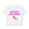 White & Pink 'No Stress' Design Crop Tee