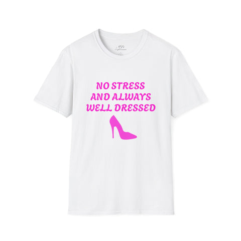White & Pink 'No Stress' Softstyle T-Shirt