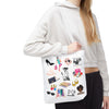 White Fashionista Print Tote Bag - (Choose Color For Strap)