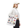 White Fashionista Print Tote Bag - (Choose Color For Strap)
