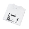 White 'Music Is Life' Unisex Softstyle Graphic T-Shirt