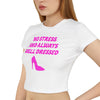 White & Pink 'No Stress' Design Crop Tee