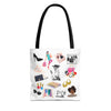 White Fashionista Print Tote Bag - (Choose Color For Strap)