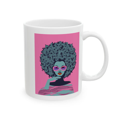 Pink Afro Art Design White Ceramic Mug - 11oz & 15oz