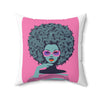 White Retro Afro Art Design Square Pillow