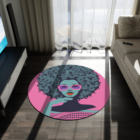 Pink Bohemian Retro Afro Design Round Rug