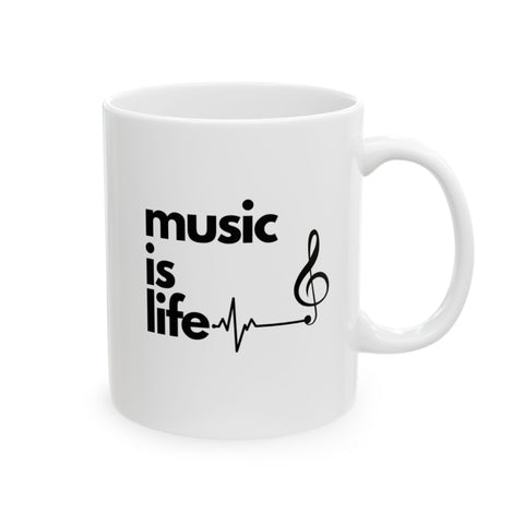 White 'Music Is Life' Ceramic Mug