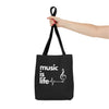 Black 'Music is Life' Tote Bag
