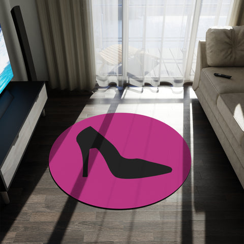Pink With Black High Heel Round Rug