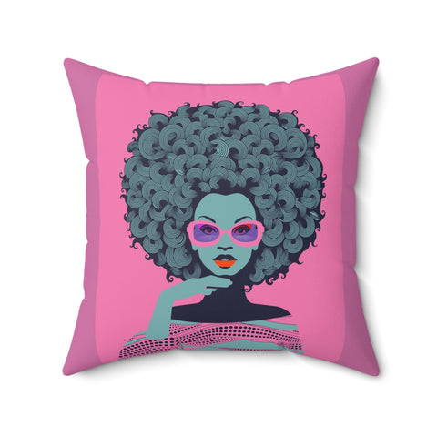 Pink Retro Afro Art Design Square Pillow