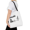 White 'Music is Life' Tote Bag