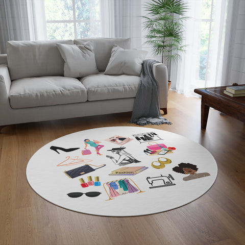 Chic Fashionista Print Round Rug - Stylish Home Decor